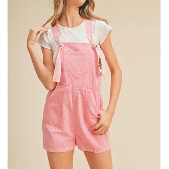 &merci En Merci Bubble Gum Pink Washed Shortalls 100% Cotton Side Zipper Size M - Picture 5 of 13